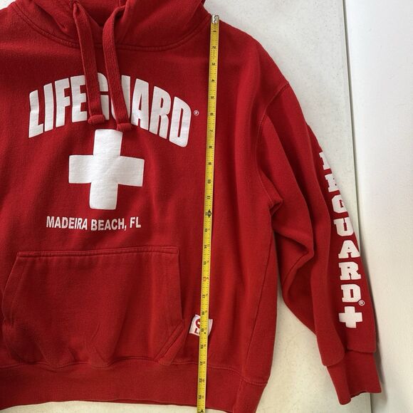 Lifeguard Hoodie Mens Adult L Large Red Sweatshirt Madeira Beach Florida Surf - Picture 8 of 8